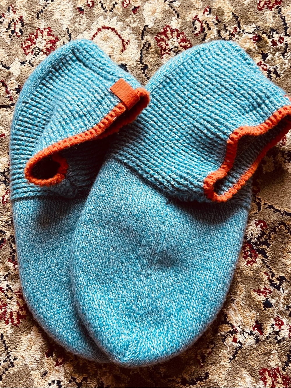 NWOT Bombas Light Blue Slipper Socks with Orange Trim - Men's Size XL